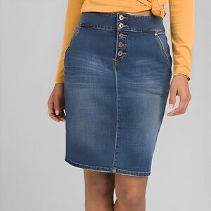 prAna Aubrey stretch denim button-front skirt NEW